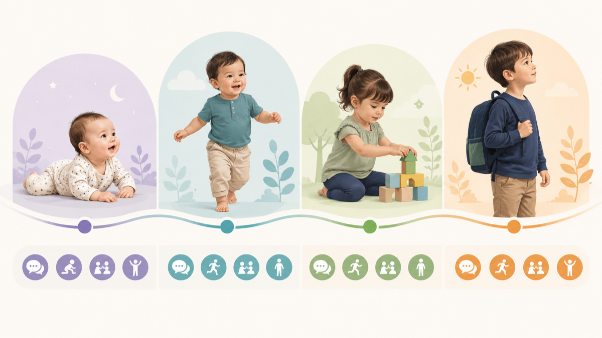 Linha do tempo do desenvolvimento infantil: bebê, primeiros passos, brincar e idade escolar